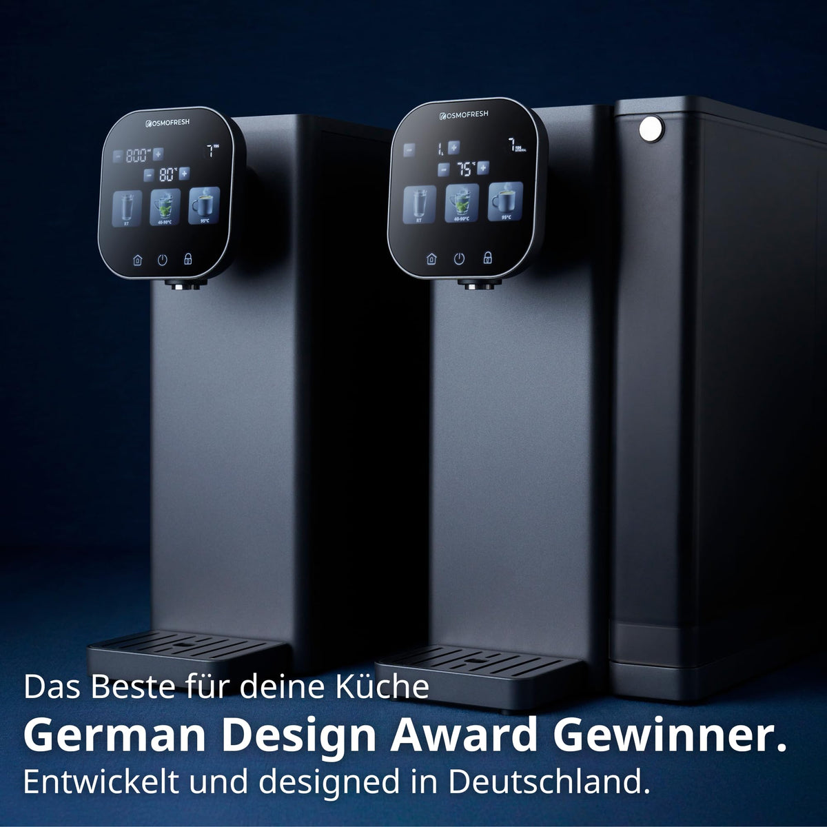 Auftisch Osmoseanlage Fusion Air mit Heißwasserspender 4,7 L 3-fach UV-C LED 10-stufige Filterung