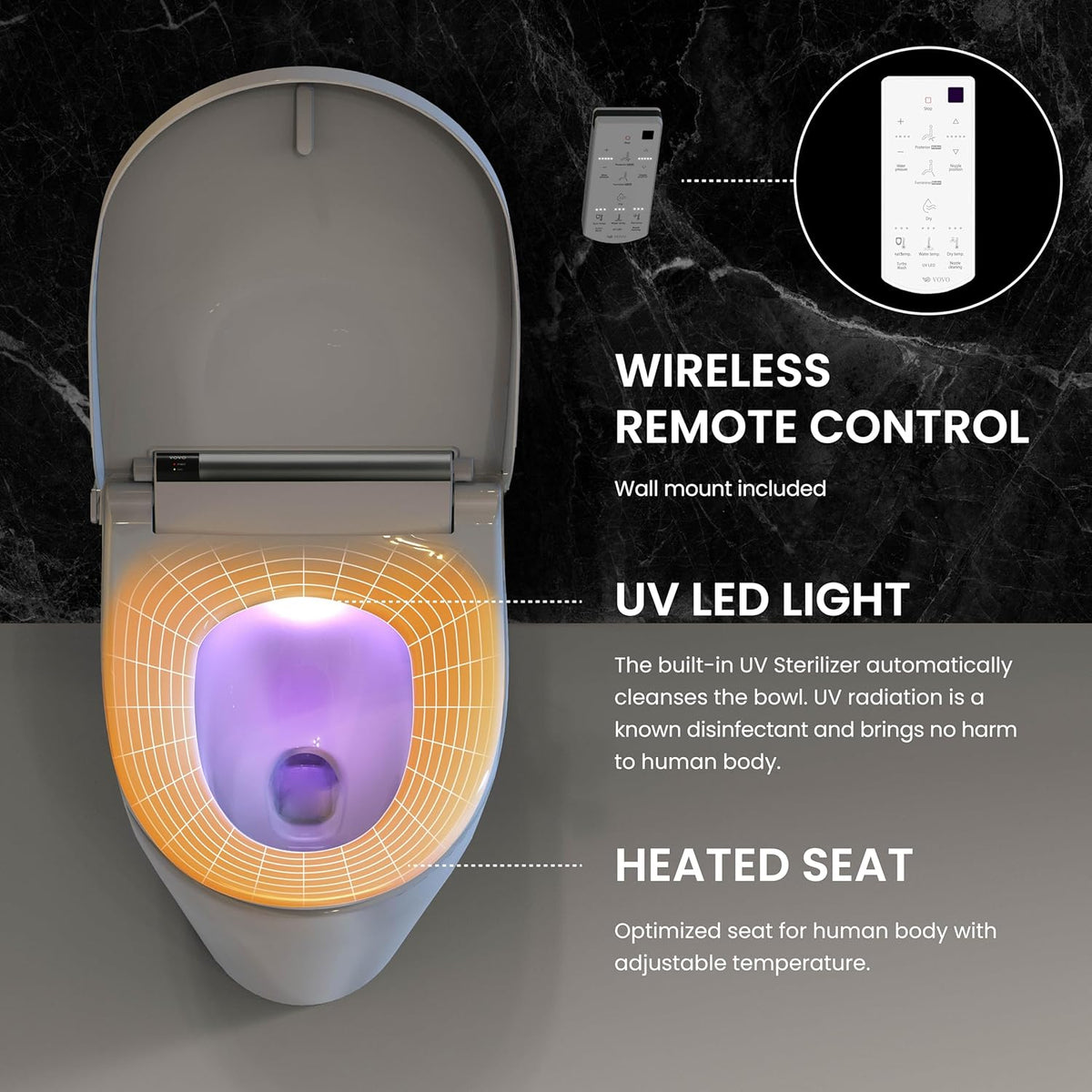 Elektronischer Bidet-Toilettensitz VB-4000SE Länglich mit Edelstahl-Selbstreinigungsdüse Sitzheizung Warmlufttrockner Nachtlicht Fernbedienung