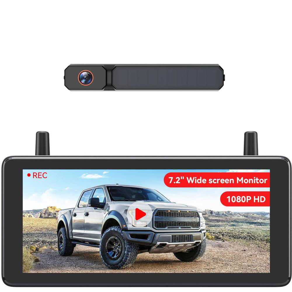 Kabelloses Rückfahrkamera System 7,2 Zoll 1080p HD solarbetrieben IP69K für Auto LKW Wohnmobil und Anhänger