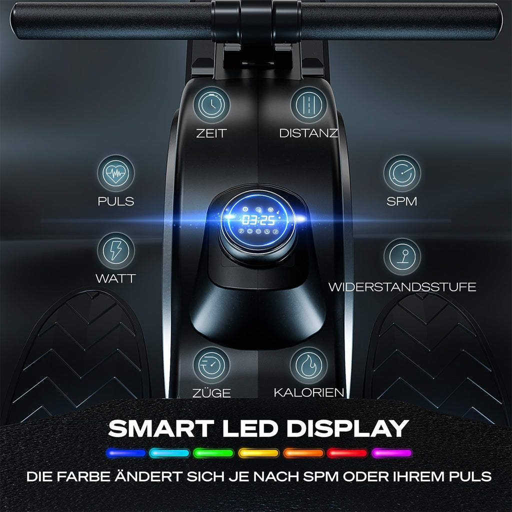 Rudergerät Magnetwiderstand PROwer BL 32 Stufen LED Display Bluetooth klappbar Dual Rail für Zuhause