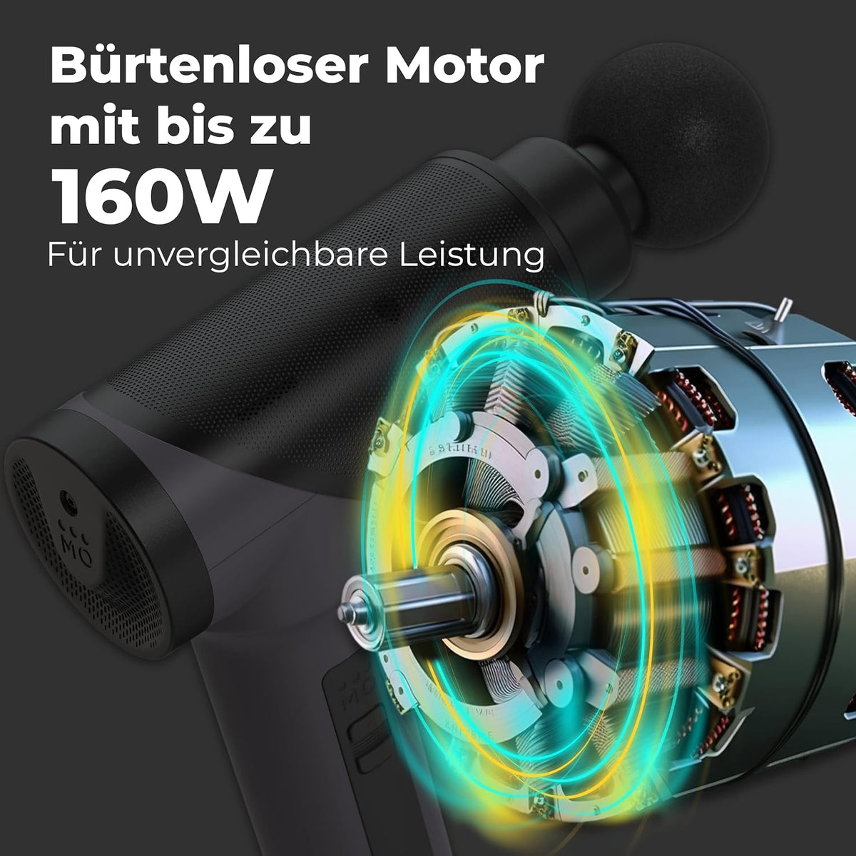 Massagepistole OrthoGun 3.0 160W 5 Intensitäten 7 Aufsätze Akku 360 Min Laufzeit inkl Koffer