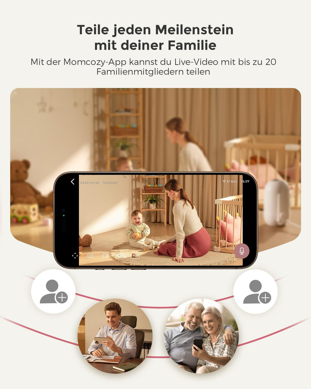 Babyphone mit 2 Kameras BM04-1 5 Zoll WLAN 1080p Nachtsicht 2-Wege-Audio Bewegungserkennung App-Steuerung 4-fach Zoom