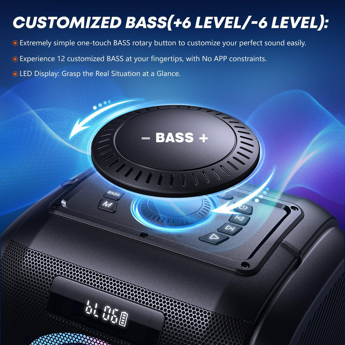 Bluetooth Party-Lautsprecher T9 Pro 270W mit Bluetooth 5.3 2 x 6,5 Zoll Woofern Mikrofon- und Gitarreneingang USB TF AUX Wechselakku