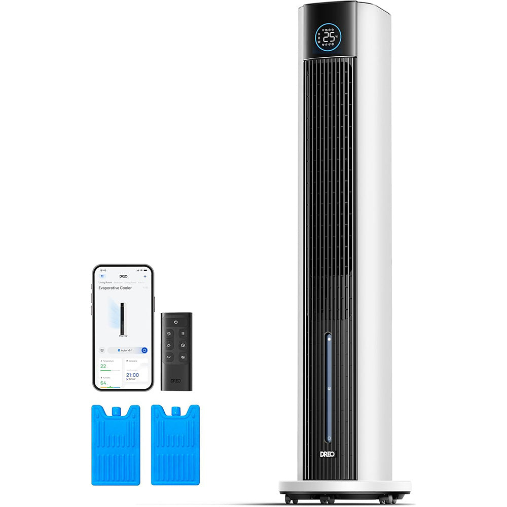 Turmventilator Verdunstungskühler 110 cm 4 Geschwindigkeiten 4 Modi App Steuerung 80° Oszillation 12h Timer DR-HEC002S