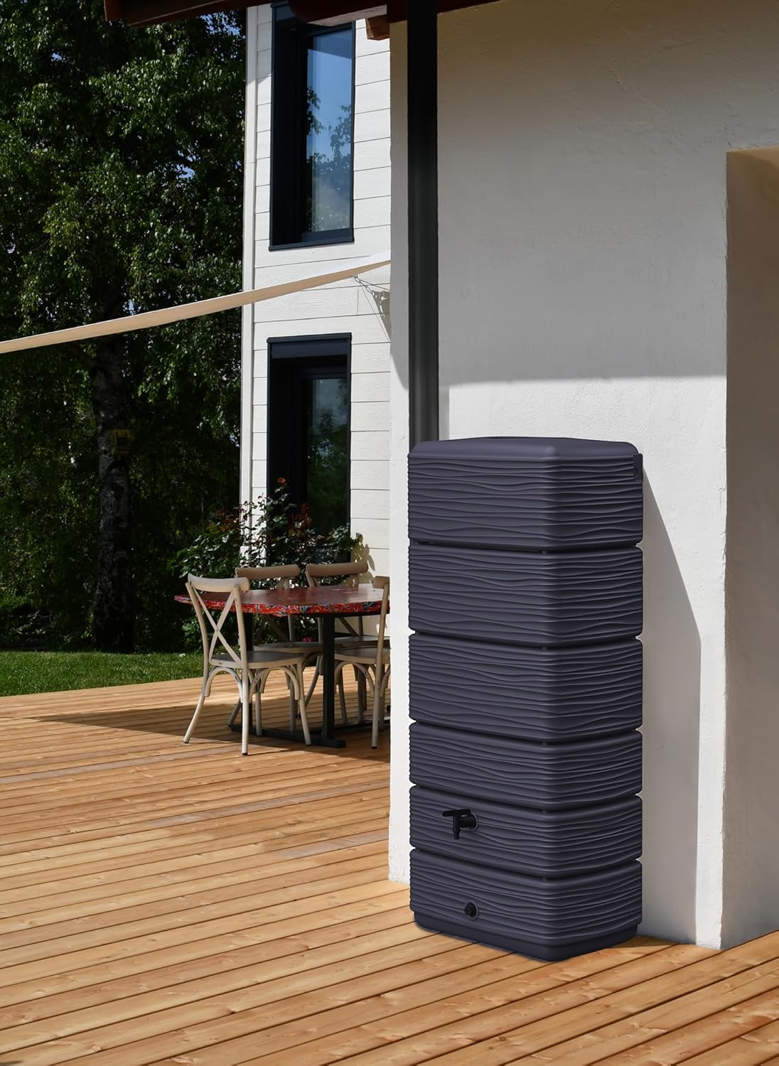 Regenwassertank Wandtank Eco 300 Liter 60x40x137 cm Kunststoff mit Wasserhahn Anthrazit