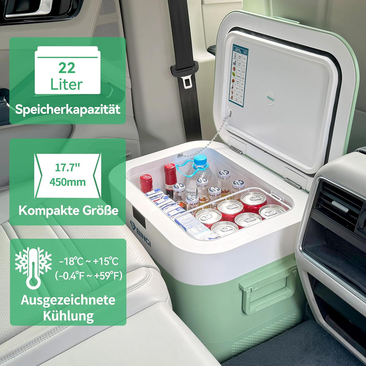 Kompressor Kühlbox HC-22P2 22L 12/24V 230V DC AC -18 bis 15°C Auto Kühlschrank Gefrierbox tragbar Camping Wohnmobil
