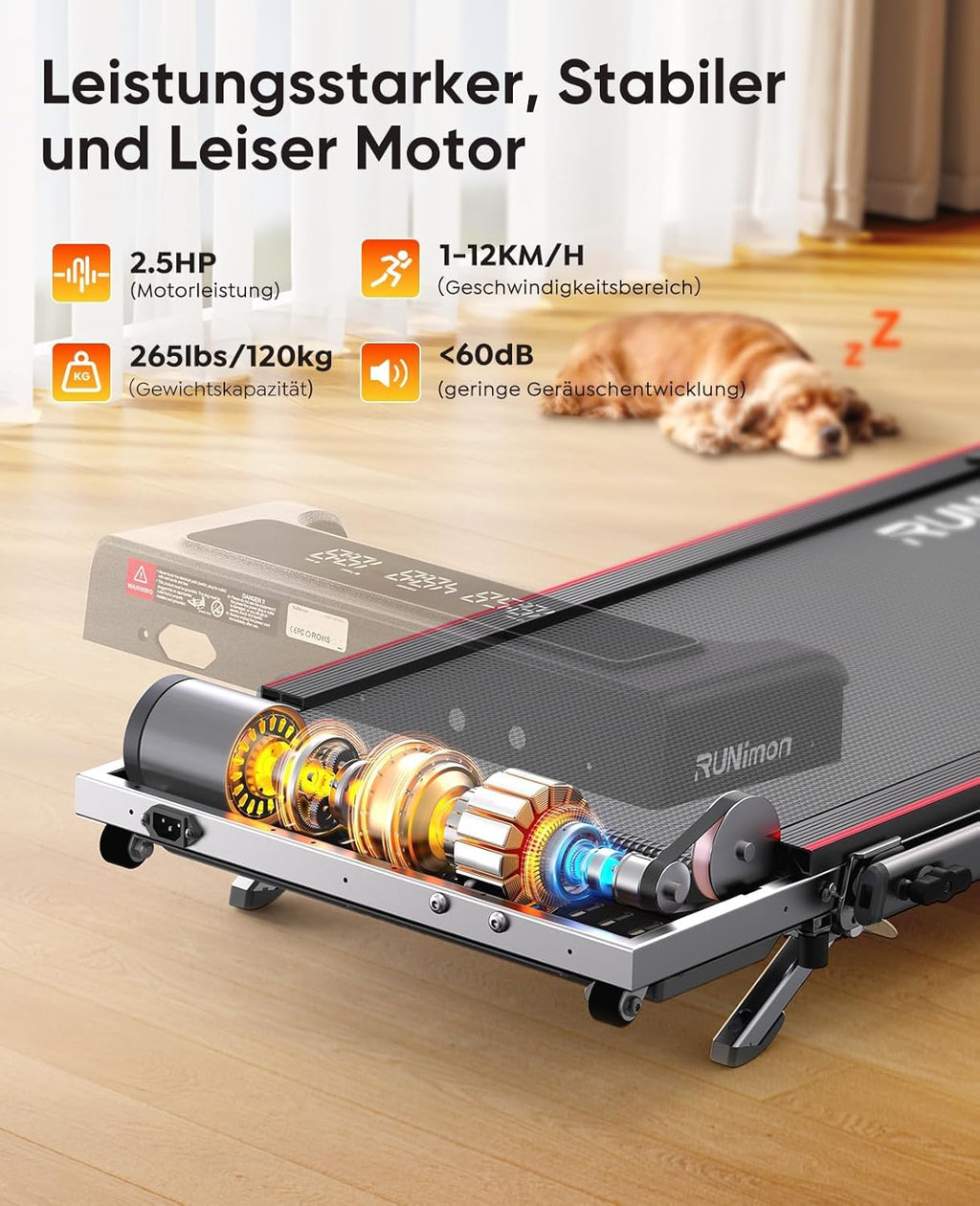Klappbares Laufband für Zuhause und Büro RM01 12 km/h 2.5HP 9% Steigung 120 kg Tragkraft Walking Pad mit LED Anzeige