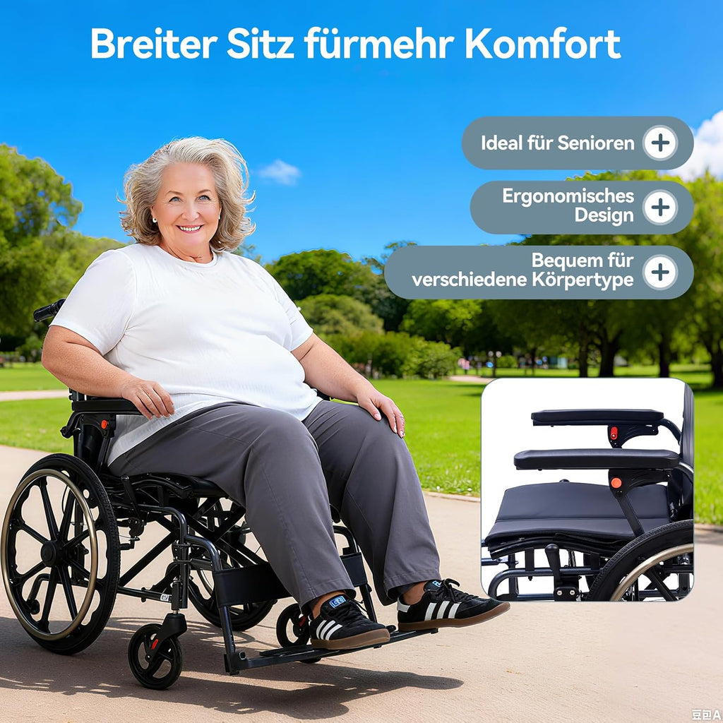 Rollstuhl Faltbar Leicht M4 11kg Aluminium Doppelpolster Stoßdämpfende Räder Abnehmbare Armlehnen Vollgummi Reifen