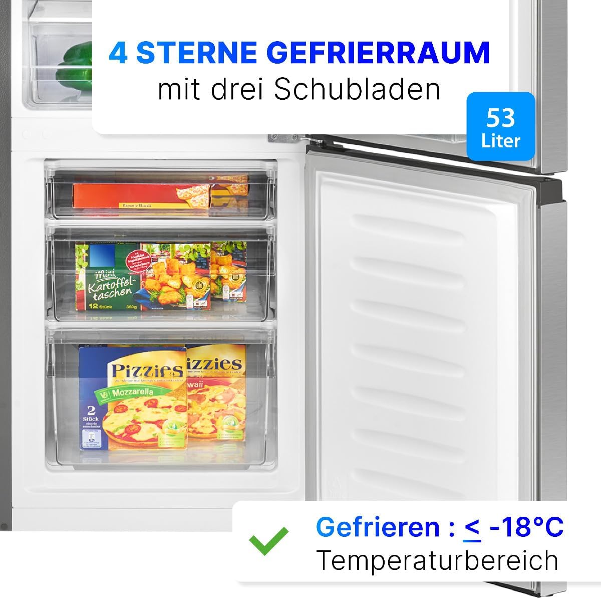 Kühlschrank mit Gefrierfach 175L KG 320.2 143cm 39dB freistehend 3 Ablagen 3 Gefrierschubladen Türanschlag wechselbar