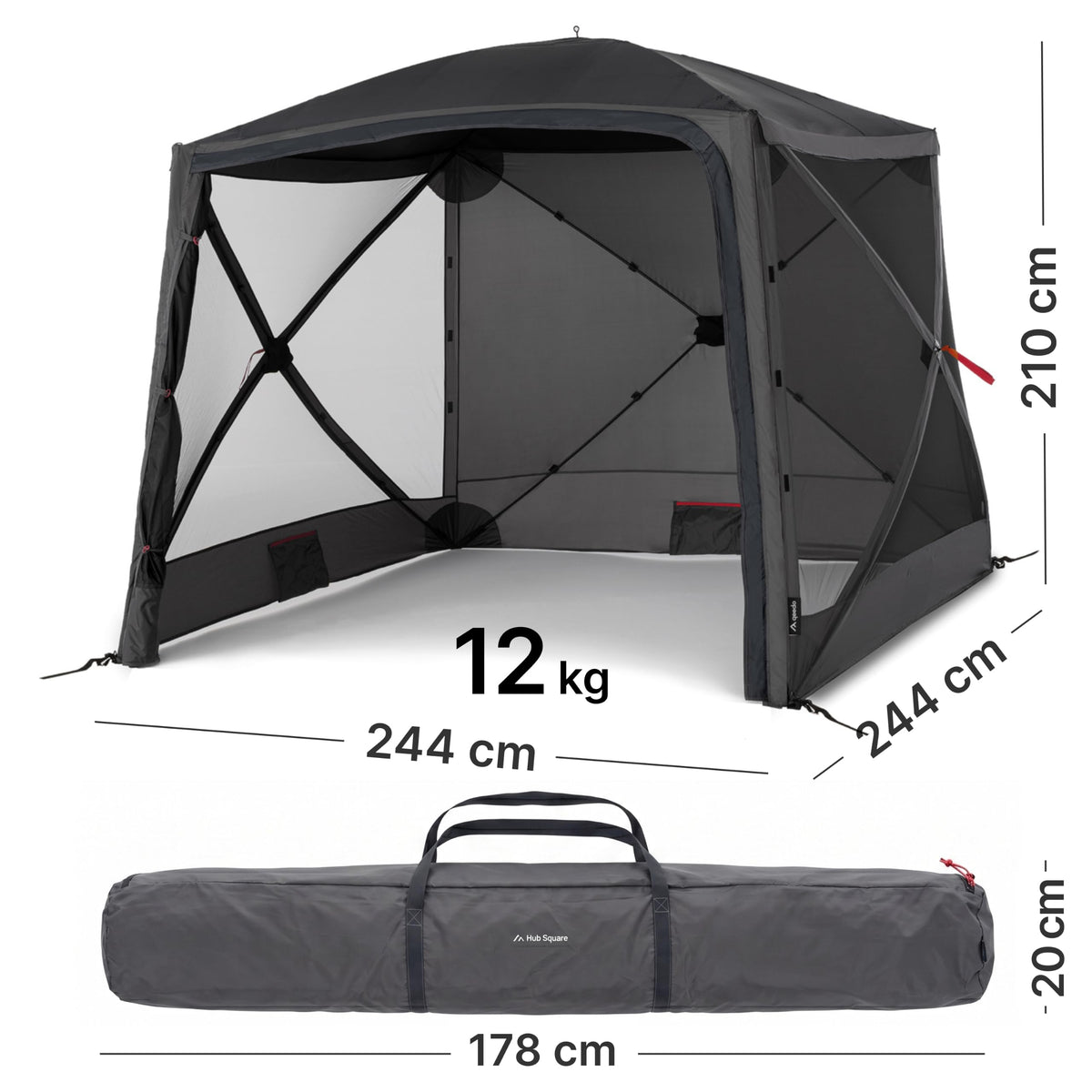 Quick Hub Square Pop Up Pavillon 2,44 x 2,44 m Camping Pavillon UV-Schutz wasserabweisend