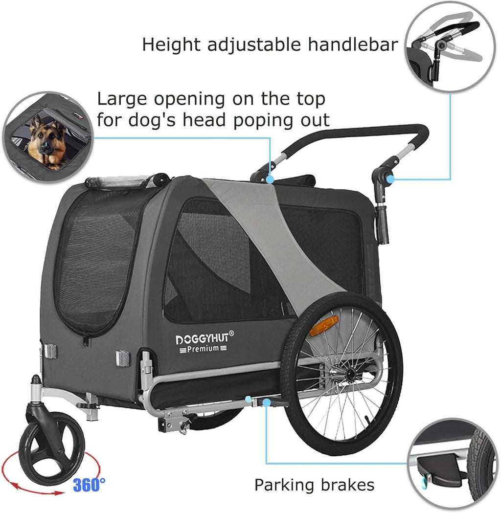 Hundefahrradanhänger 2 in 1 Jogger bis 45 kg faltbar mit 90 x 56 x 63 cm Kabine