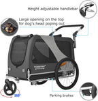Hundefahrradanhänger 2 in 1 Jogger bis 45 kg faltbar mit 90 x 56 x 63 cm Kabine