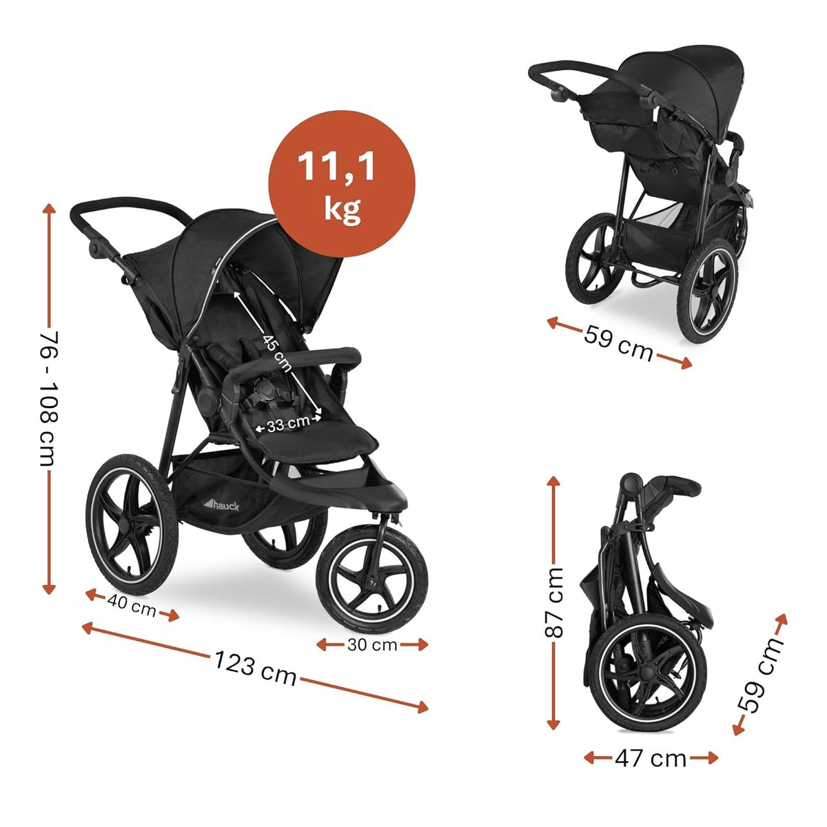 Kinderwagen 3-Rad Buggy mit Luftreifen Liegefunktion UV Schutz 50+ bis 22 kg klappbar Modell Runner 2 274200