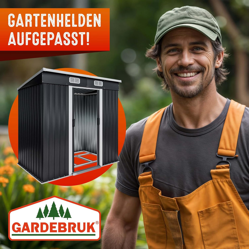 Metall Gerätehaus mit Schiebetür und Fundament 200x125x180 cm wetterfest 2 m² Gartenhaus anthrazit Stahlkonstruktion