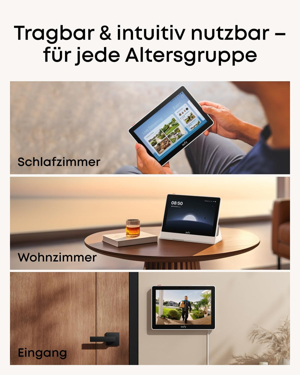 Smart Home Display T87A0 8 Zoll WLAN Touchscreen 1280 x 800 für Sicherheitsgeräte mit 4 Live-Ansichten und Echtzeitbenachrichtigungen