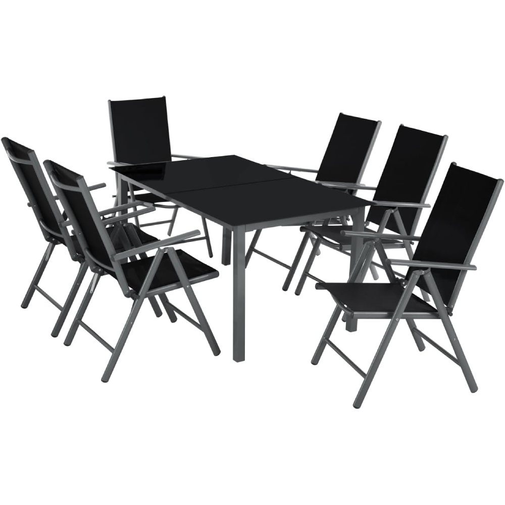 Gartenmöbel Set 402166 Aluminium mit Glastisch wetterfest 6 Klappstühle 6 Sitzplätze Anthrazit
