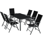 Gartenmöbel Set 402166 Aluminium mit Glastisch wetterfest 6 Klappstühle 6 Sitzplätze Anthrazit