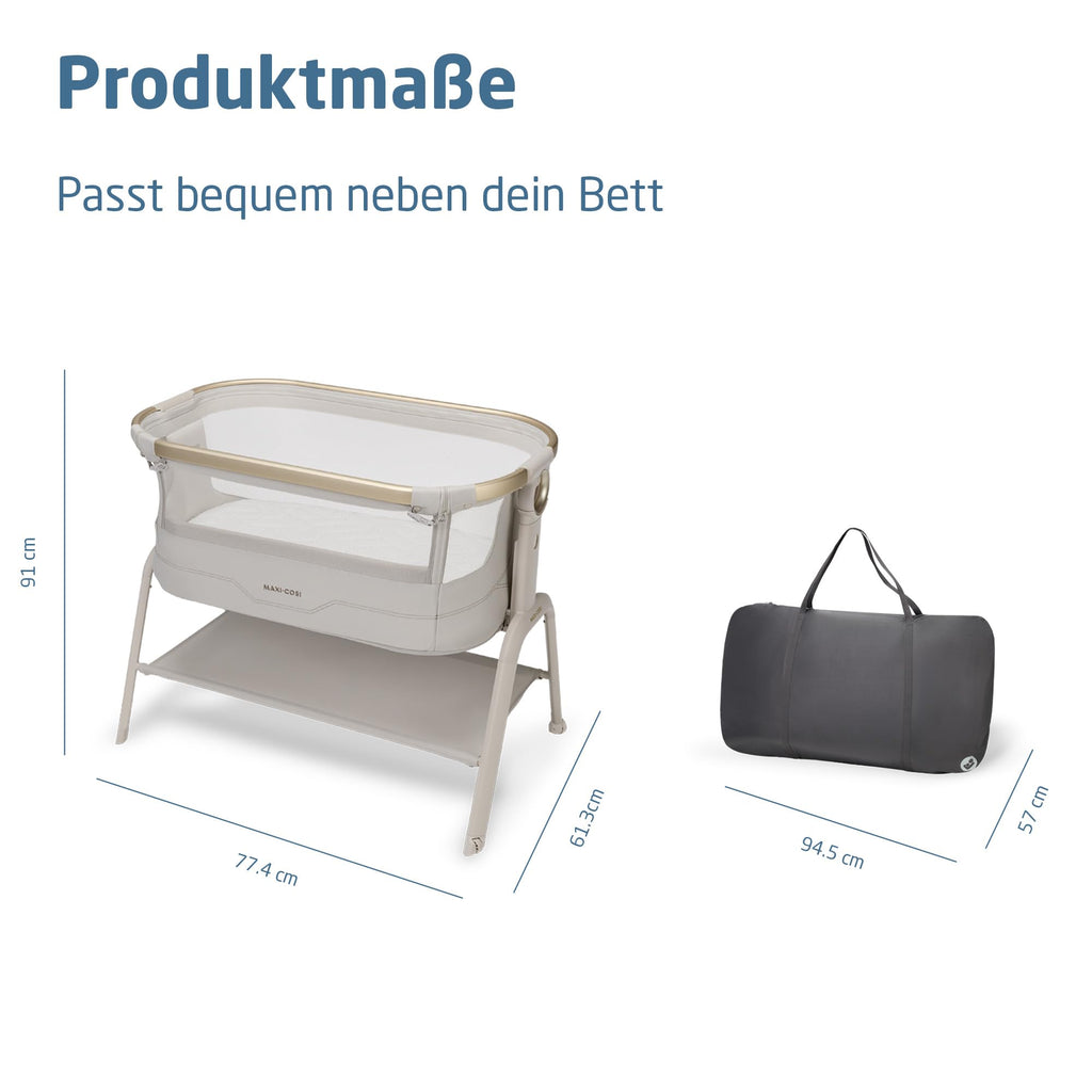 Stubenbett Baby Iora² 5-fach höhenverstellbar mit CloudCore-Matratze 5 cm Easy Slide 2 Rollen Elegance Beige