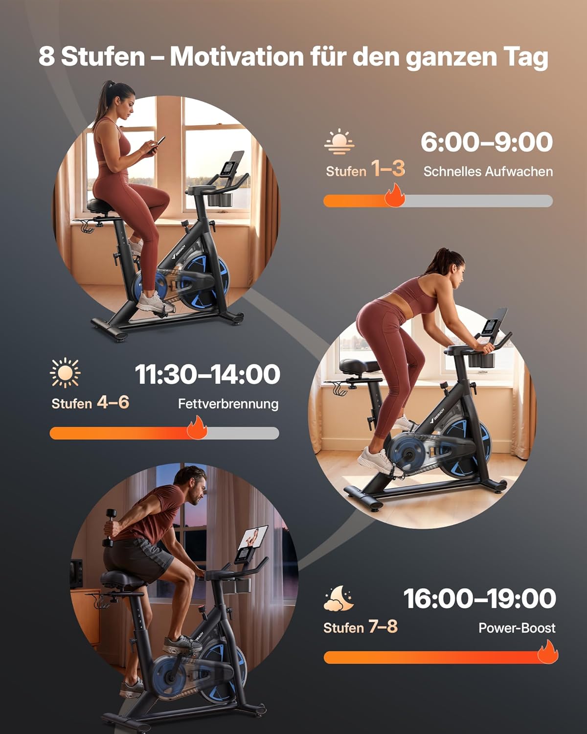 Heimtrainer Fahrrad MR-S36 mit Magnetbremssystem 8kg Schwungrad 8 Widerstandsstufen App-Konnektivität bis 150kg