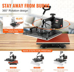 Hitzepresse Transferpresse 38x30cm 8-in-1 1250W 360 Grad Schwenkarm Digital Temperatur- und Zeitsteuerung Sublimation