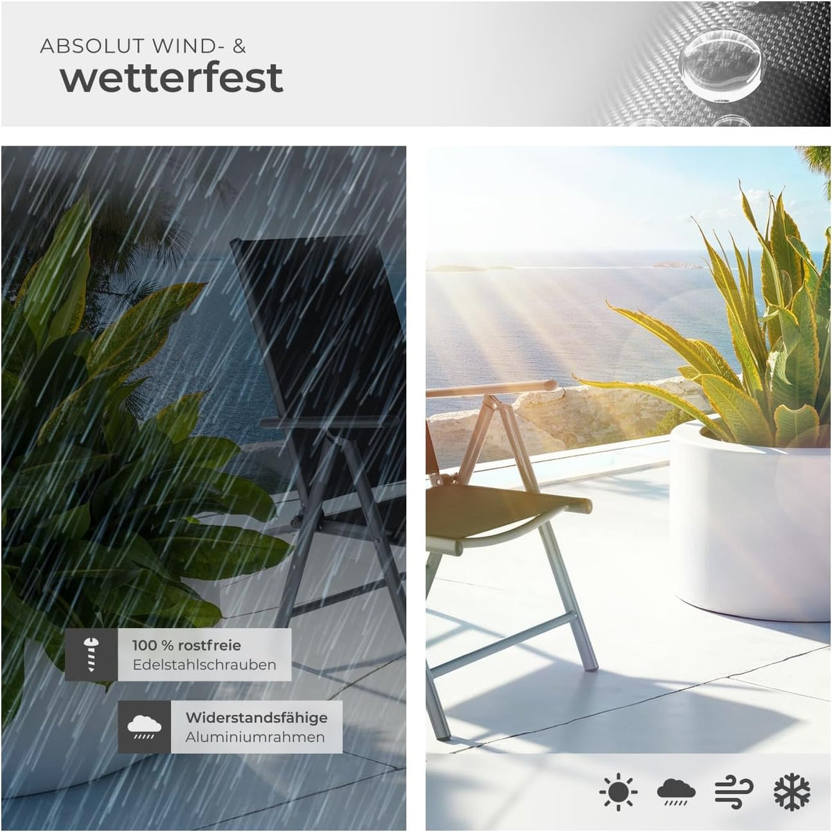 Gartenmöbel Set 402166 Aluminium mit Glastisch wetterfest 6 Klappstühle 6 Sitzplätze Anthrazit