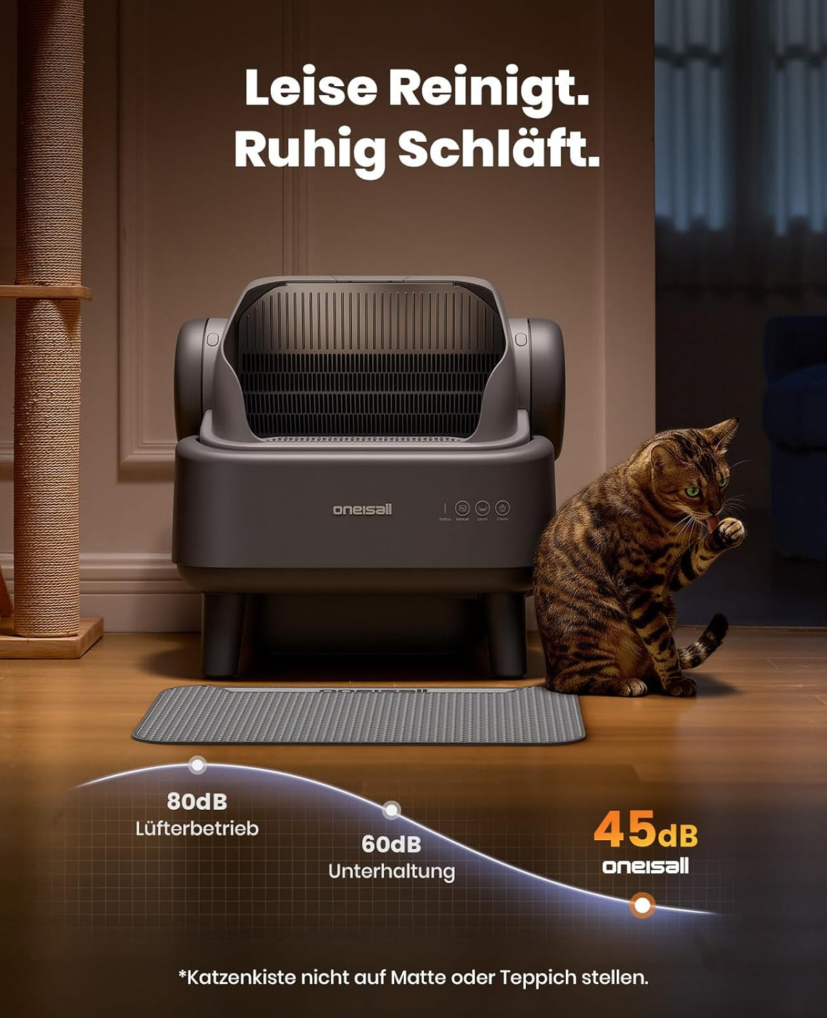 Selbstreinigende Katzentoilette XXL offen Automatik mit EaseClean System manuell automatisch inkl Katzenmatte und 40 Beutel