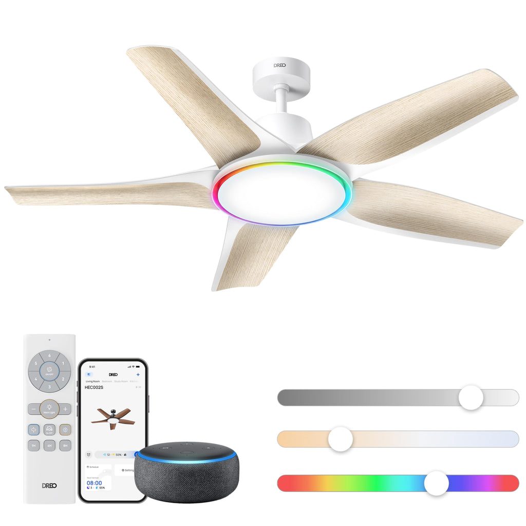 Deckenventilator mit LED Licht 132 cm dimmbar RGB Ambientlicht 54 W DC Motor App Alexa Steuerung