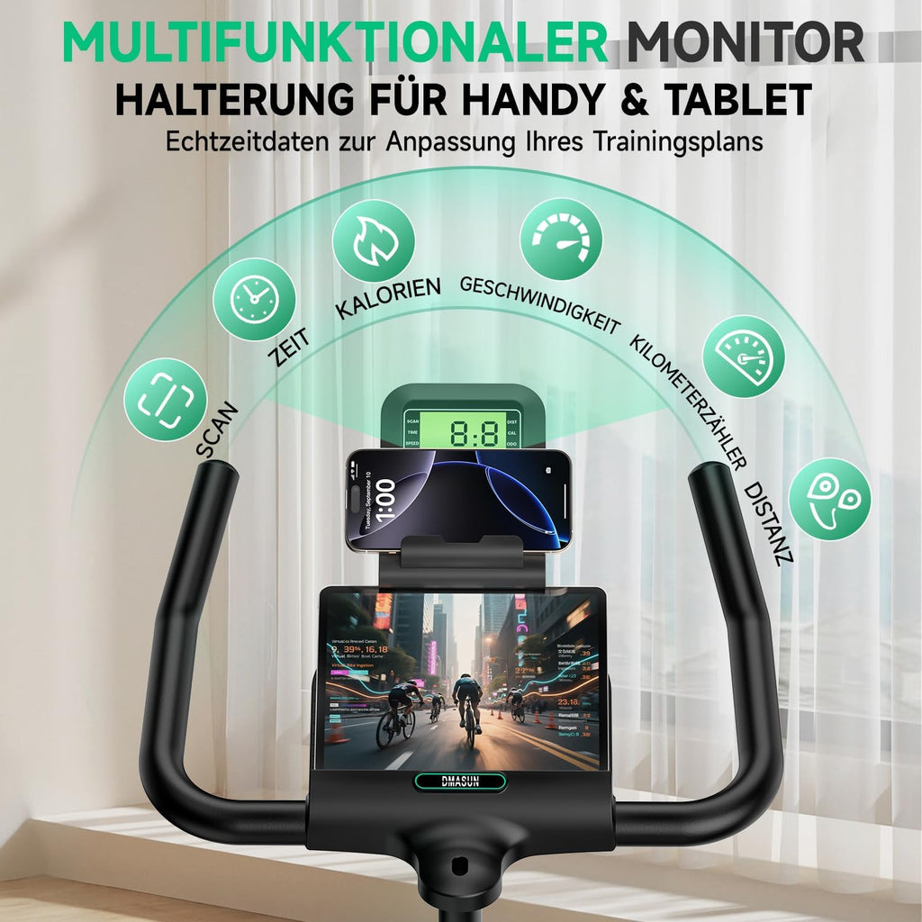 Heimtrainer Ergometer 8732F mit 100 Widerstandsstufen Display Tablet-Halterung und 160 kg Belastbarkeit