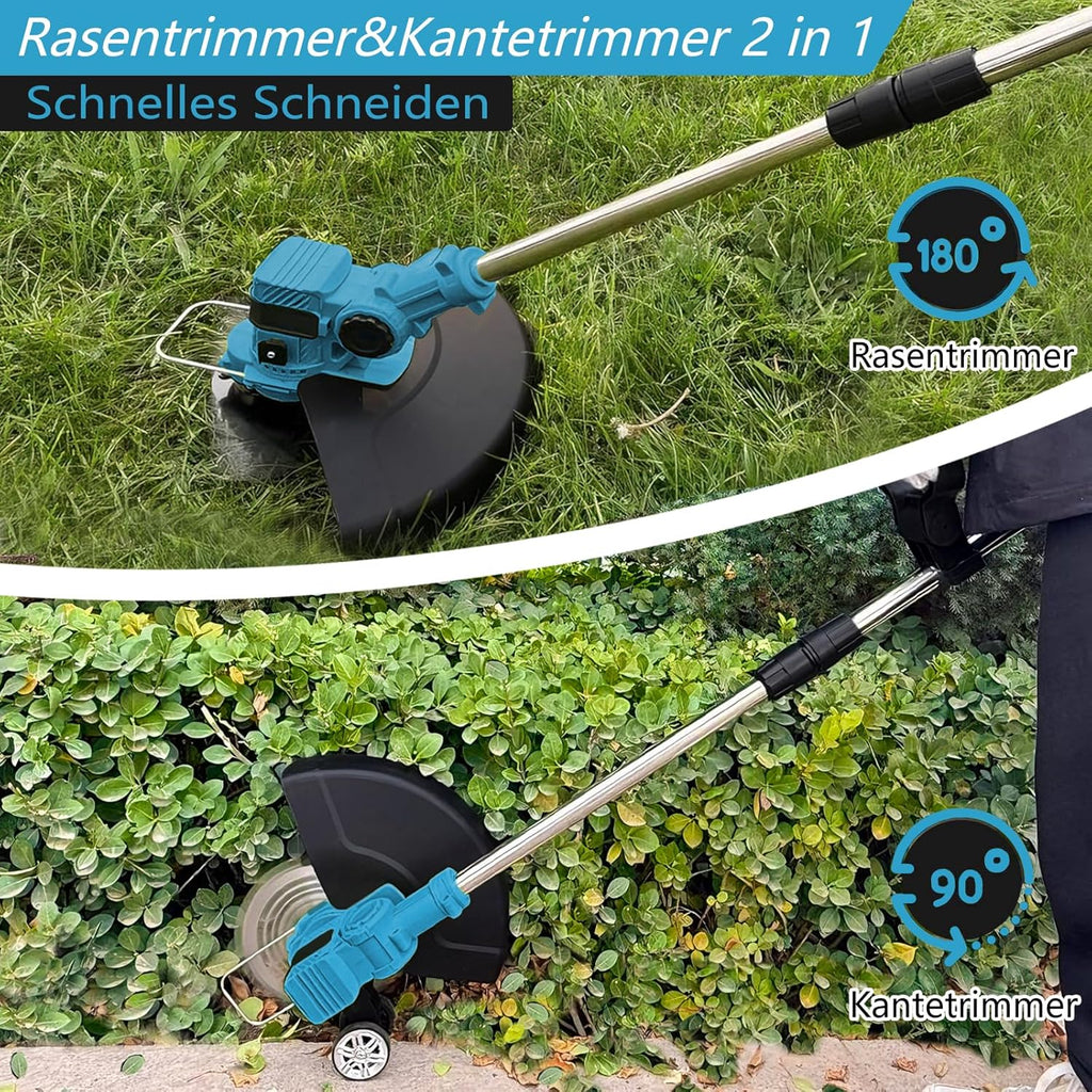 Akku Rasentrimmer Freischneider 4 in 1 21V mit 2 Akkus 12000 U/min 8 Zoll Schnittbreite verstellbarer Griff Winkel