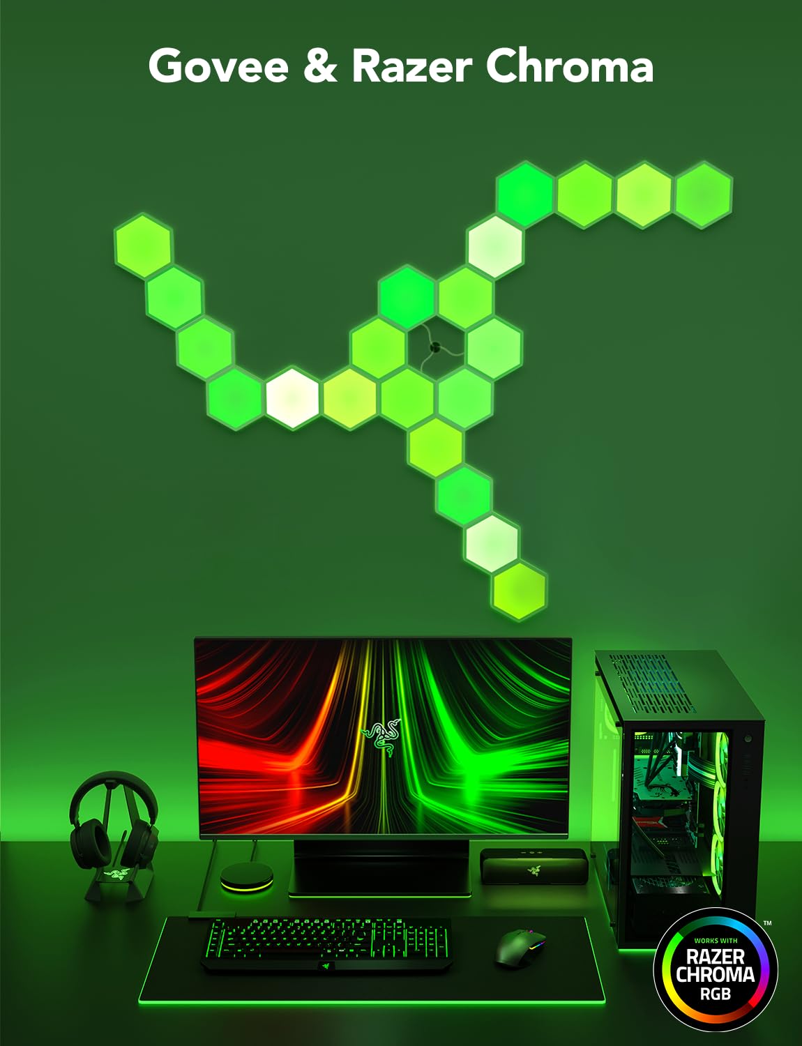 LED Hexagon Panel 10er Set RGBIC Wandleuchte Gaming Beleuchtung 36W WLAN App Alexa Google Assistant Musik Sync