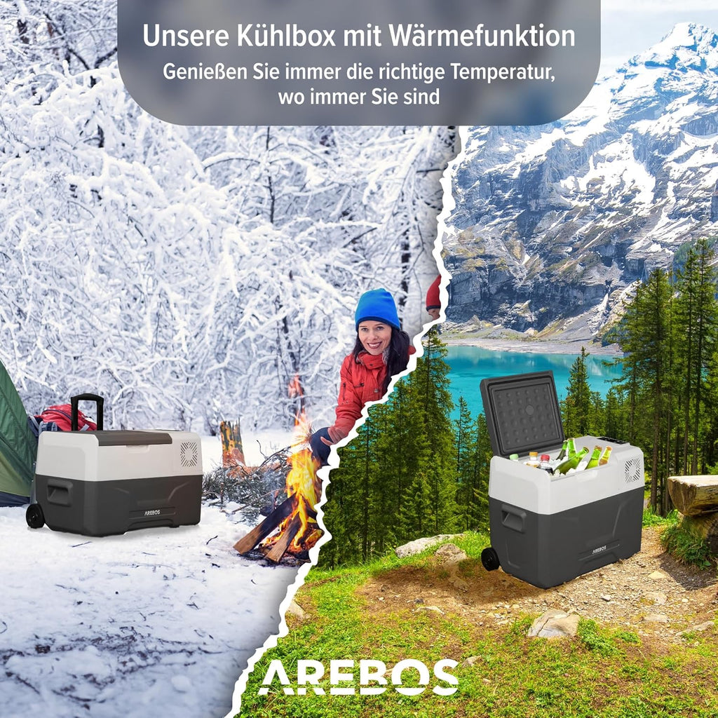 Kompressor Kühlbox 39 Liter mit Rollen 12/24V 230V -20°C bis +20°C mobile Kühltruhe mit USB Anschluss für Auto Camping Wohnmobil
