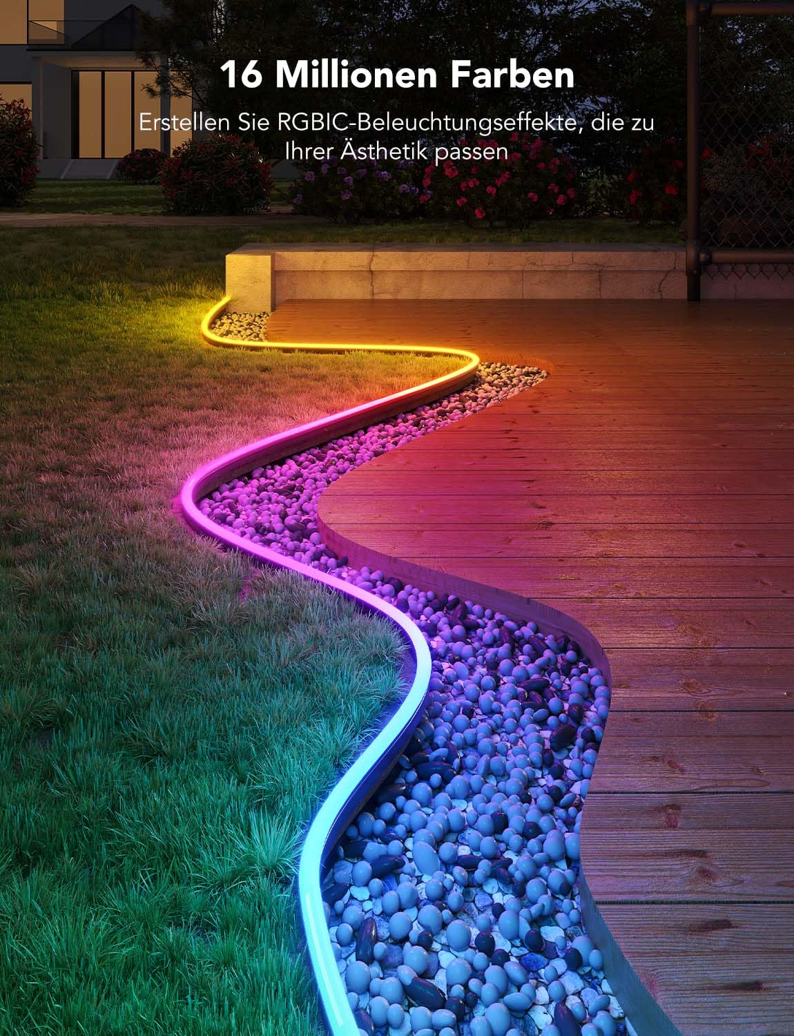 Outdoor Neon LED Streifen 10 m RGBIC IP67 App Steuerung WLAN Bluetooth 64+ Szenenmodi Musik Sync Alexa Google Assistant