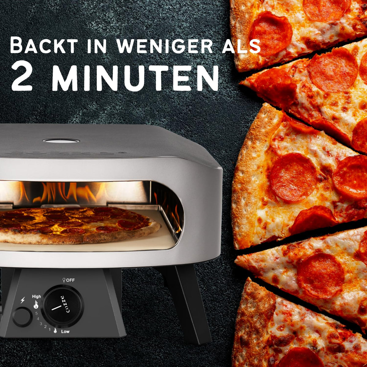 Pizzaofen Gas 13 Zoll 6 kW 50 mbar Modell 90860 mit Regulator und Pizzastein 50 x 50 x 29,5 cm