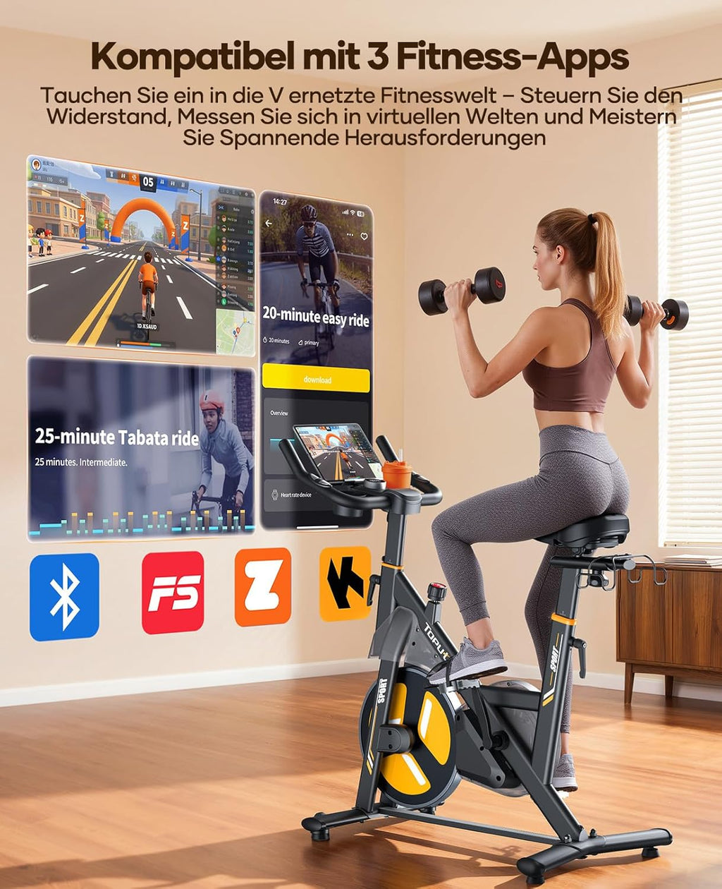 Heimtrainer Fahrrad TEB5 mit 32-stufigem Magnetwiderstand LED-Touchmonitor App-Anbindung Herzfrequenzmessung 150 kg