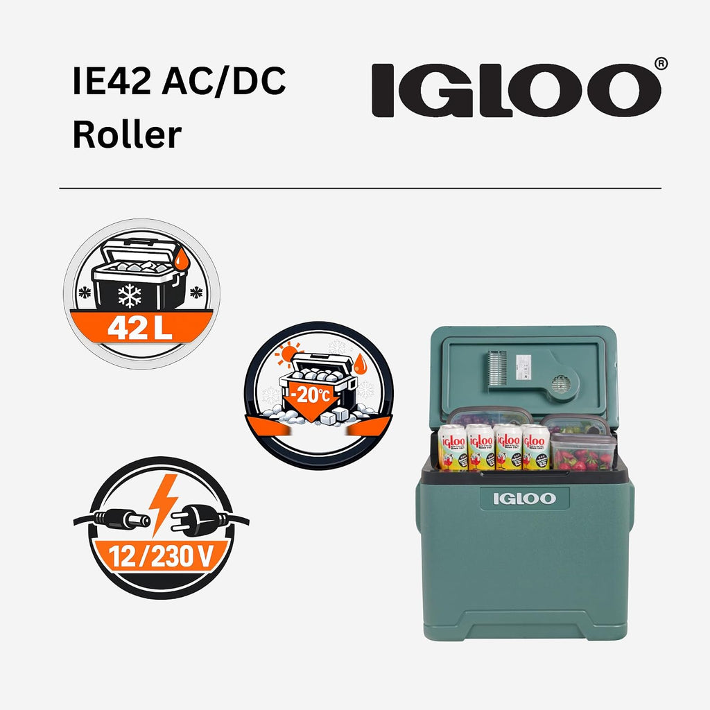 Elektrische Kühlbox IE42 42L 12V 230V thermoelektrisch mit Rollen Teleskopgriff Eco Modus für Auto Camping Boot