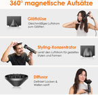 Haartrockner 1700W mit 110000 RPM bürstenlosem Motor LED-Display 200 Mio. Ionen 3 Magnetdüsen Schwarz Gold