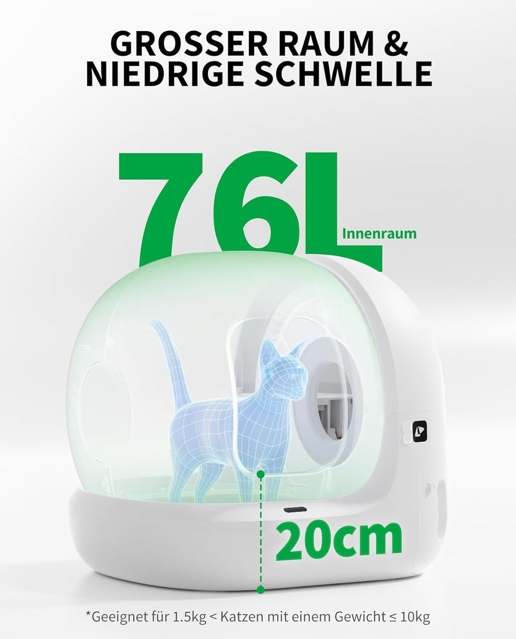 Selbstreinigende Katzentoilette Pura Max 2 76L mit App Steuerung und Geruchsbeseitigung für Mehrkatzenhaushalt Weiß