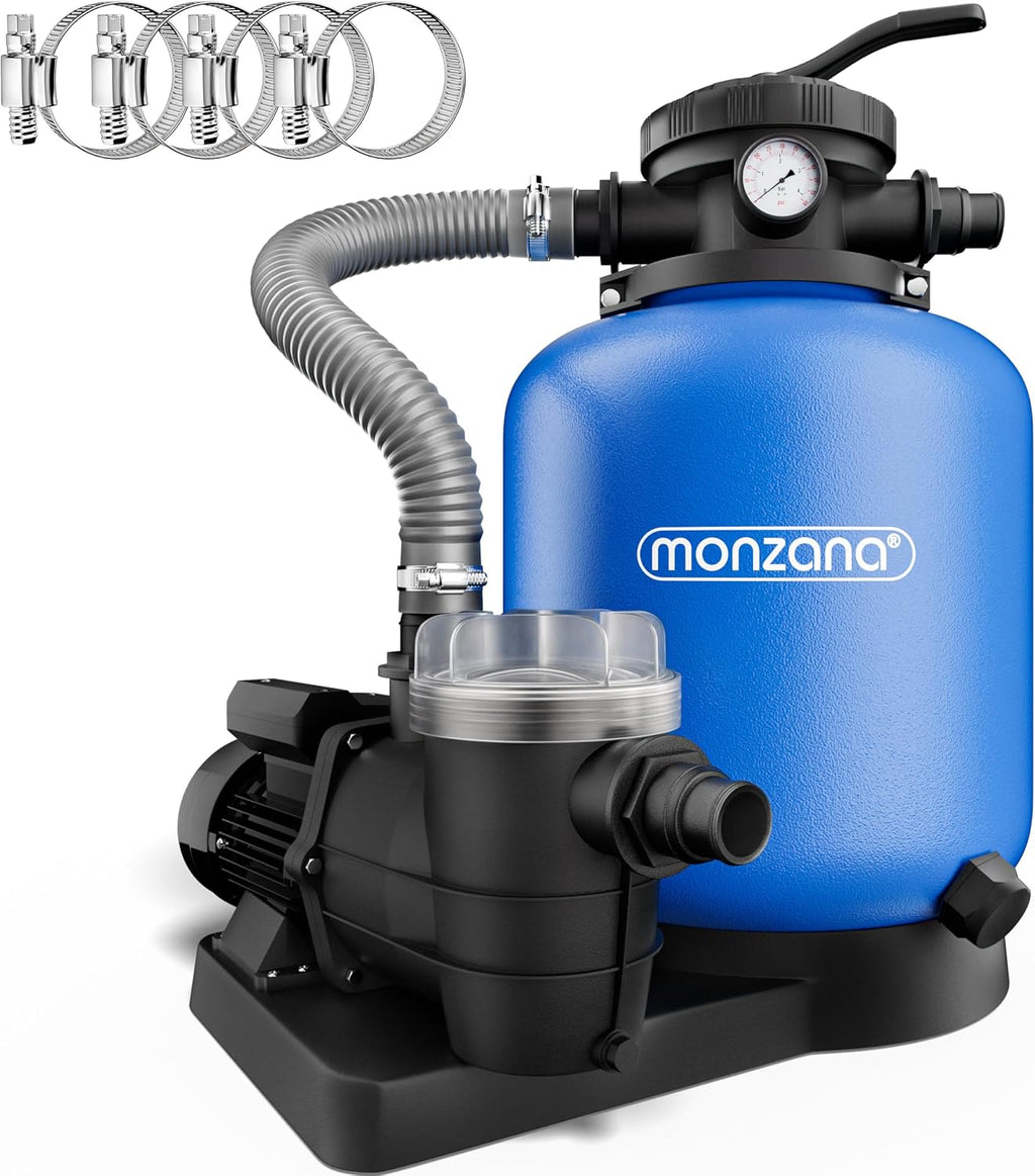 Sandfilteranlage Poolfilter 13200 l/h SF110K 600W 30L 7-Wege-Ventil bis 58000L Pool Ø32-38mm