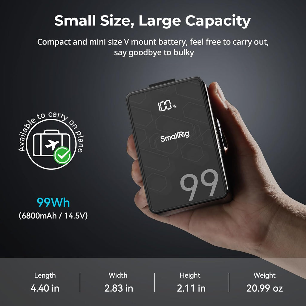 Mini V-Mount Akku VB99 SE 99Wh 6800mAh mit PD 65W USB-C Schnellladung D-TAP Dual DC OLED-Display