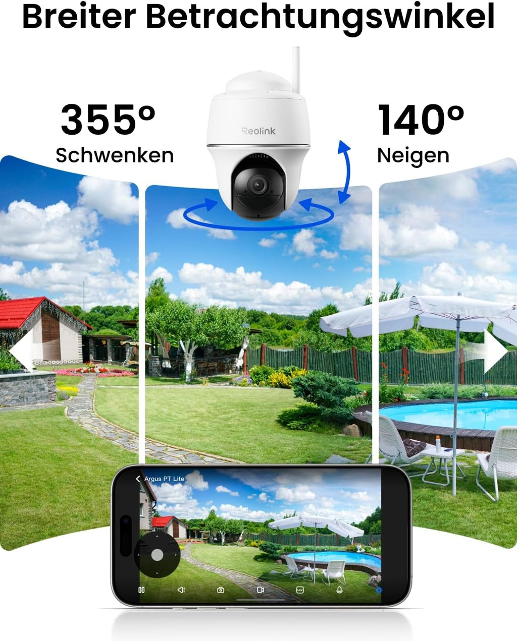 2K WLAN Überwachungskamera Set Home Hub Mini mit 2x Argus PT Lite 360° Schwenkbar Solarpanel KI-Erkennung Akkubetrieb
