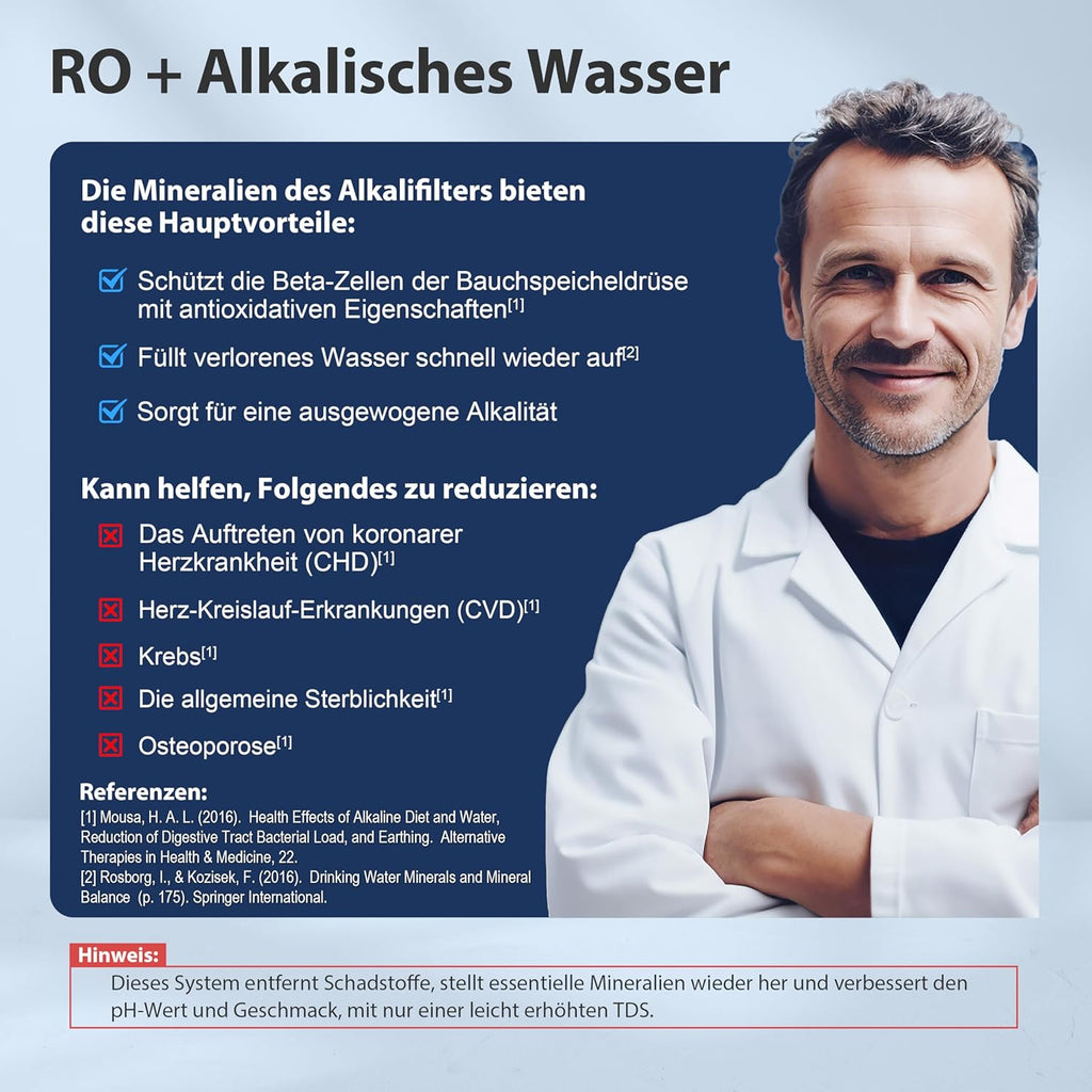 Umkehrosmose Wasserfiltersystem RCC7AK 6 Stufen Untertisch 75 GPD mit Alkalien und Mineralfilter NSF
