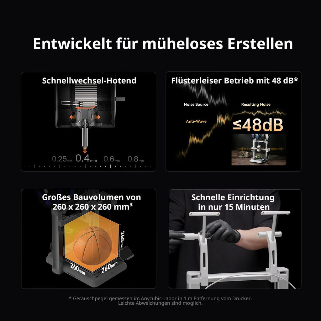 3D-Drucker Kobra X für Mehrfarbdruck mit 49-Punkt Auto-Leveling Druckgröße 260 x 260 x 260 mm Soft- und Hartfilament