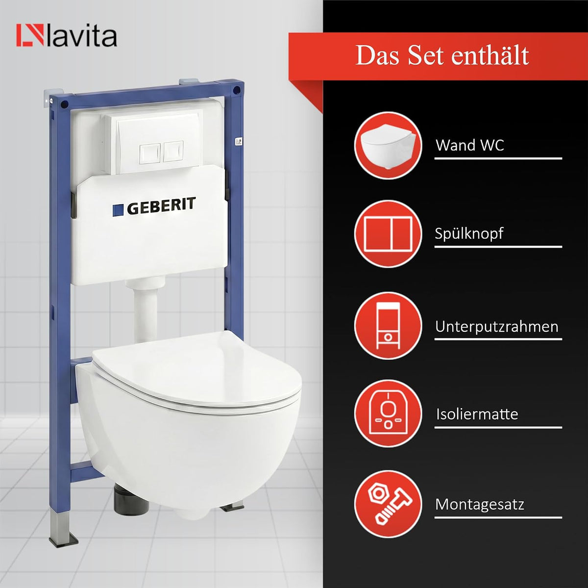 Vorwandelement WC Set DALIA Wand WC spülrandlos Tornado Spülsystem mit Soft-Close Sitz und Bedienplatte Weiß