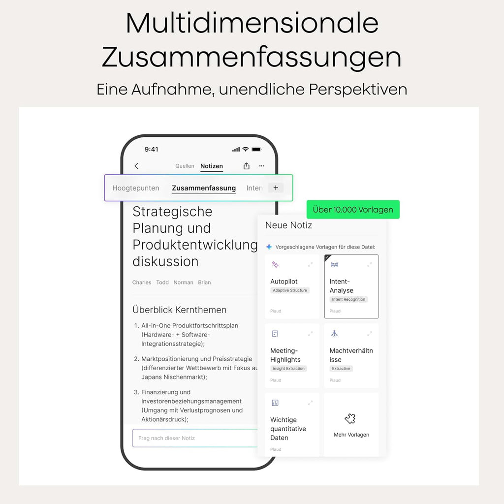 KI Diktiergerät Note Pro Sprachrekorder mit Transkription und Zusammenfassung 64GB Bluetooth 50h Aufnahmezeit