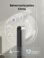 Turmventilator DR-HTF004S 108 cm mit 120° Oszillation 12 Geschwindigkeiten 25 dB WLAN App Steuerung und Timer