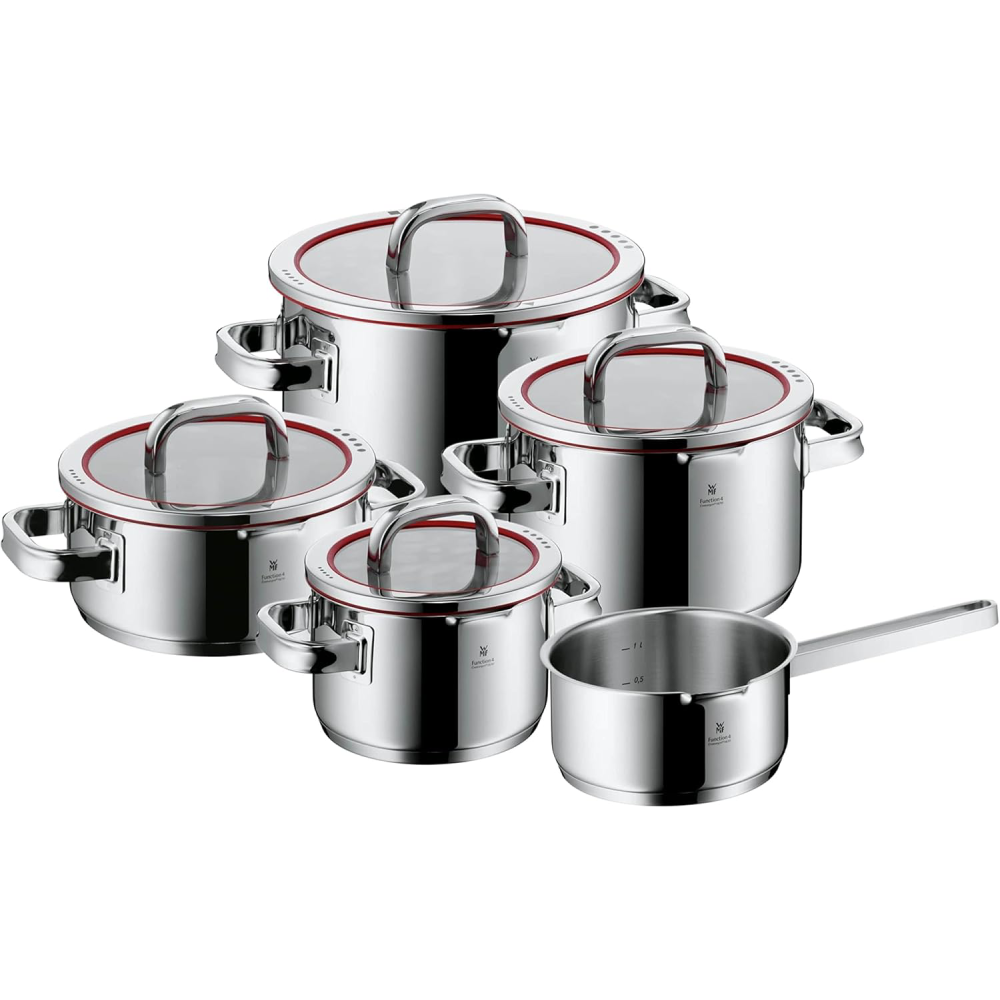 5-teiliges Topfset Induktion Function 4 760356380 Edelstahl poliert Glasdeckel mit Ausgießfunktion Innenskalierung
