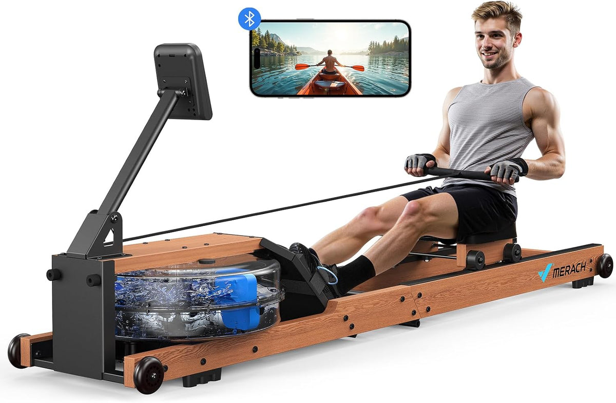 Wasser-Rudergerät MR-R28 Klappbar aus Gummibaumholz Wasserwiderstand LCD-Display 180 kg Belastbarkeit