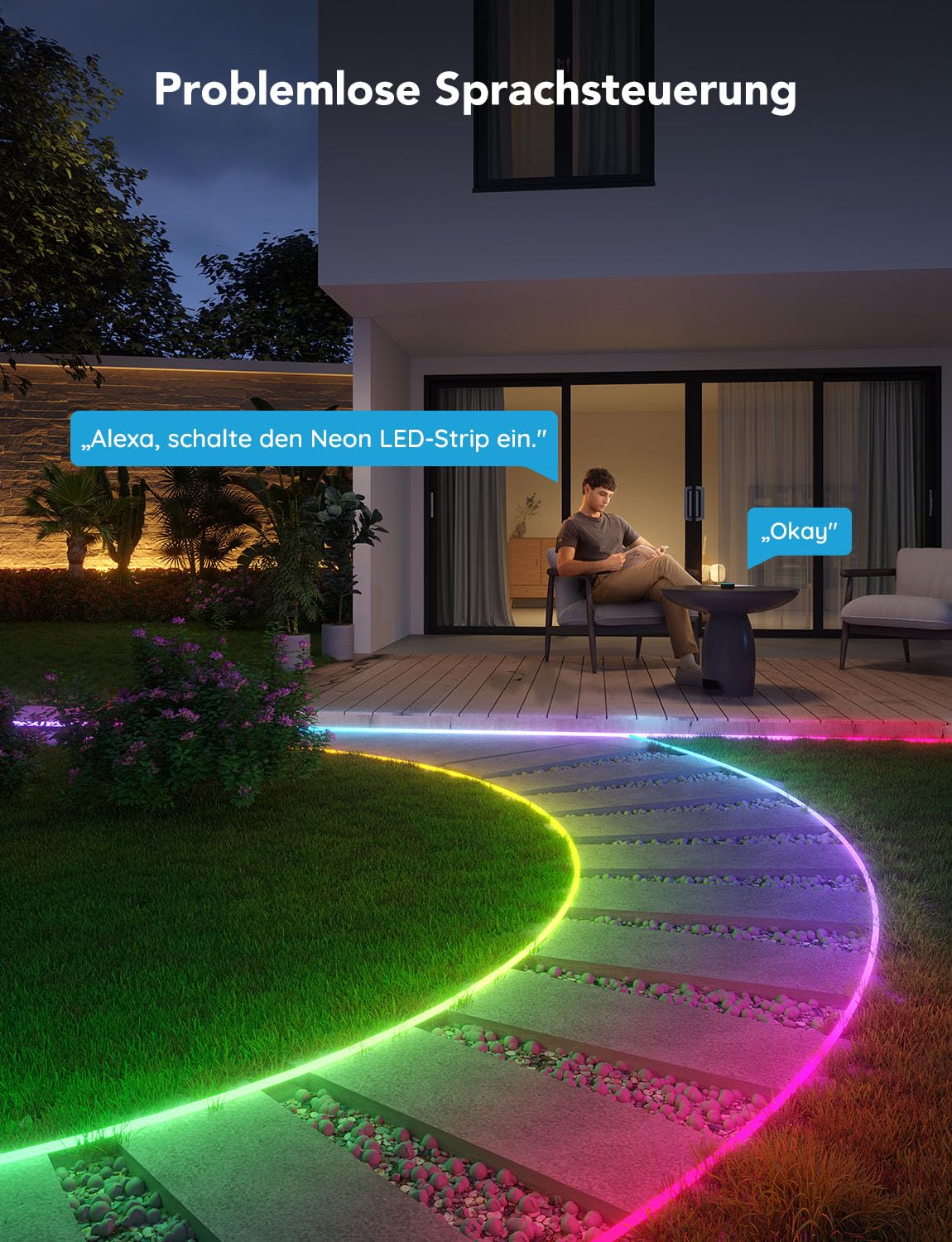 Outdoor Neon LED Streifen 10 m RGBIC IP67 App Steuerung WLAN Bluetooth 64+ Szenenmodi Musik Sync Alexa Google Assistant