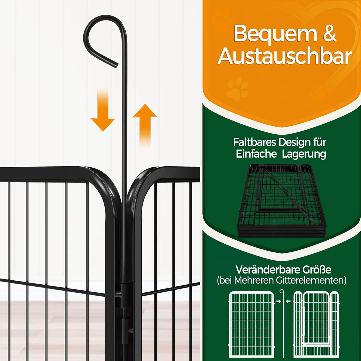Welpenauslauf Metall 16-teilig 100 cm hoch 2 Türen Faltbar mit automatischer Verriegelung schwarz