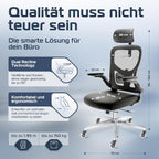 Ergonomischer Bürostuhl SmartSeat mit Kopfstütze Armlehnen Lendenstütze Mesh und 150 kg Belastbarkeit